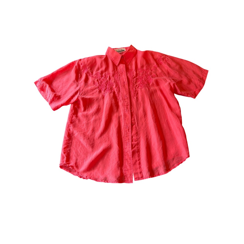 Marnie West Button Up Shirt Coral Pink Embroidered Western Short Sleeve Large